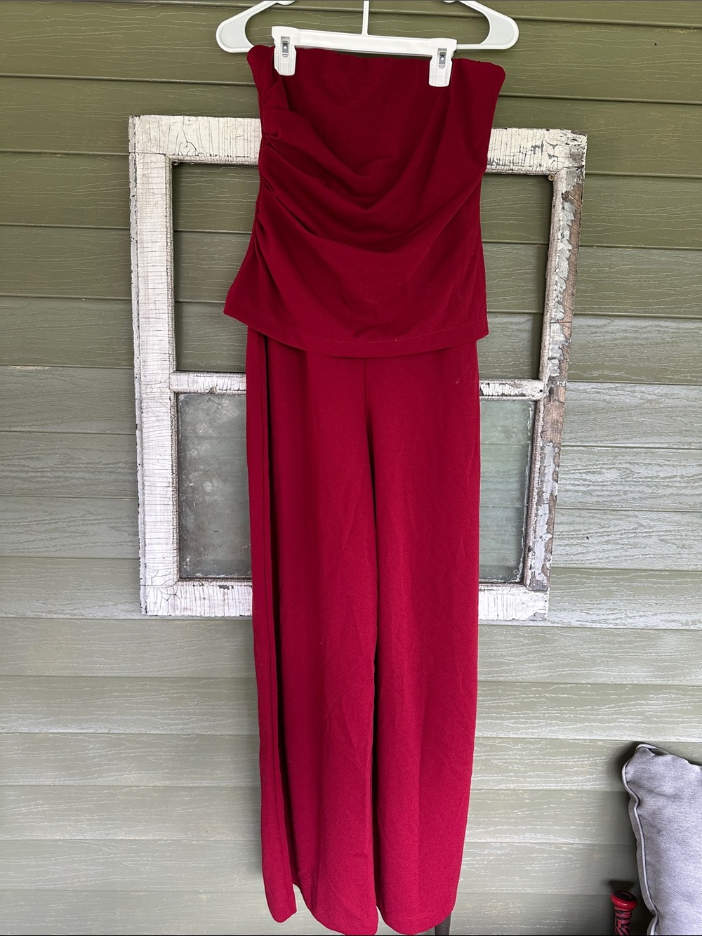 Thirty Thirty Strapless Wide-Leg Jumpsuit in Burgundy